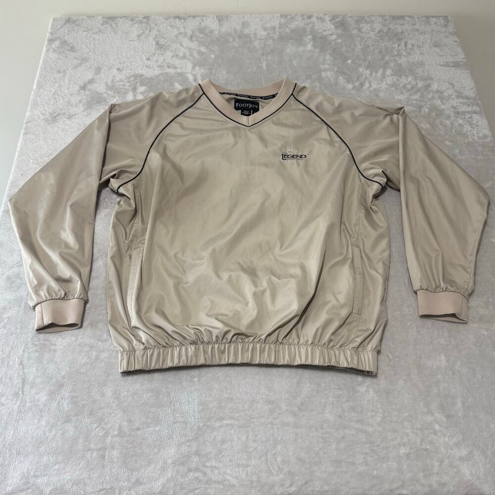 FootJoy Men's Long Sleeve V-Neck Pullover‎ Golf Windbreaker Jacket L Tan